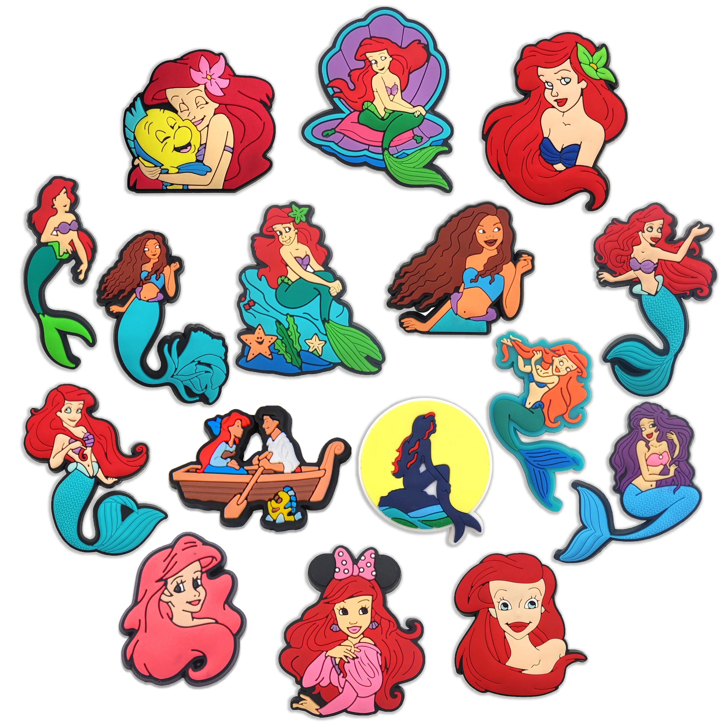 22pcs set Mermaid Princess series Shoe Charms PVC Removable Ornaments Sea‑theme Figure DIY Decor Hole Clog Shoes Accessories