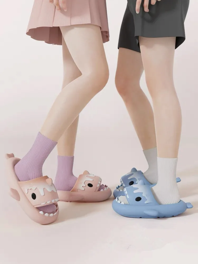 2024 Ice Cream Shark Slippers Women's Cute Summer Girl's Indoor Household Anti slip Couple Slippers Men's Summer Slippers