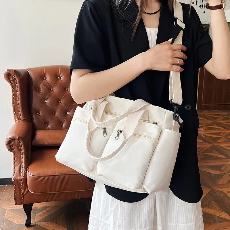 

Korean Style School Bag High Quality Nylon Messenger Bag For Women Large Capacity Bookbag Simple Handbag Totes Shopper Bag