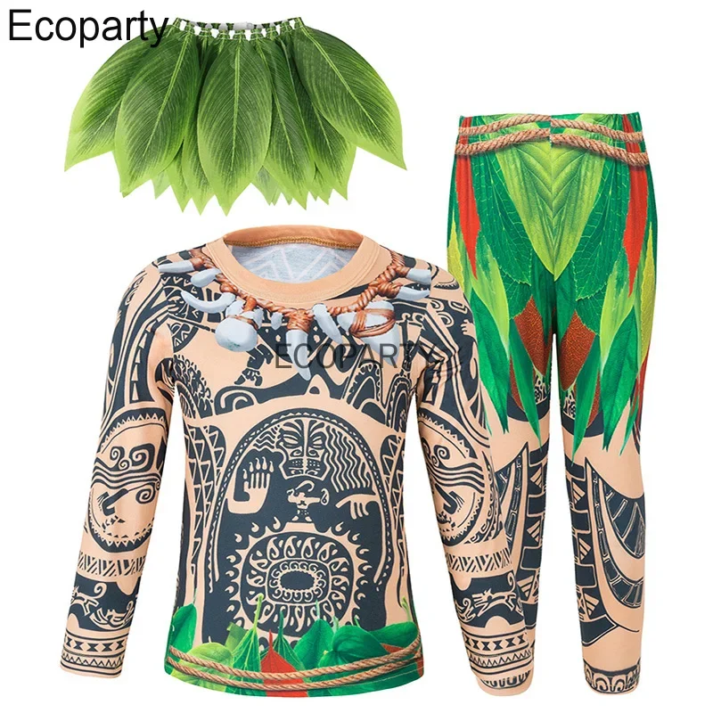 Children 3D Totem Printing Maui Halloween costume Cosplay Costume Boy Long Sleeve Top Trousers Set Halloween Carnival Party Outf