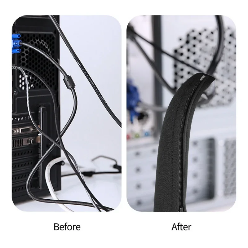 Cable Management Sleeve with Zipper Home Office PC Computer Power Cord Data Cable Storage Sorting Winding Sleeve Wire Protector