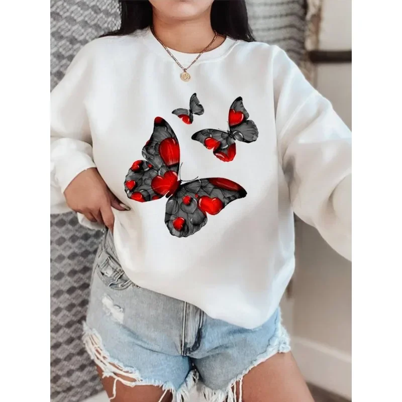 Women\'s Slim-fit Hoodie Fashion Print Instagram Butterfly Flower White Hoodie Sweatshirts  Streetwear Women  Tops