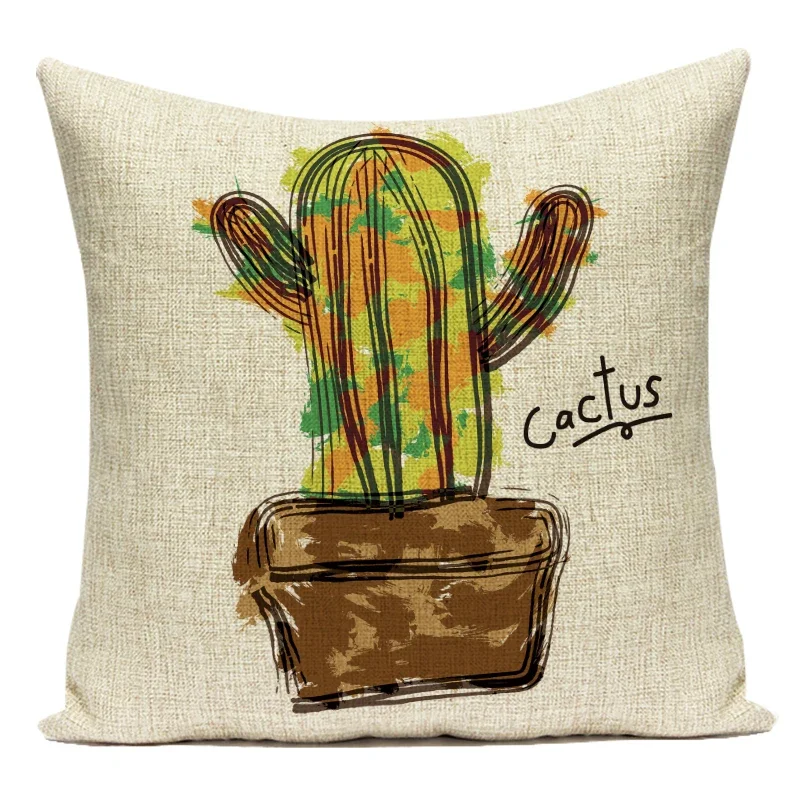 Nordic Style Pillow Cover Decor Cactus Plants Flowers Printed Cushion Cover for Sofa Car Home Office Decor Throw Pillowcase