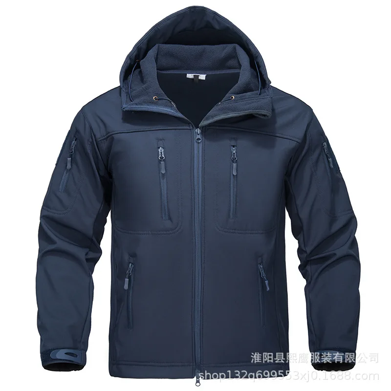 Soft Shell Tactics Autumn Winter Man Jacket Multi Pocket Windproof Hooded Keep Warm Coat Outdoor Hiking Training Camping Outwear