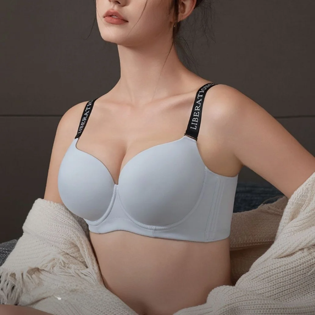 

New Women's Full Cup Bra Large Size Gathered Push up Anti Sagging Thin Looking Small All Cup Bra Underwear Pure Desire Style