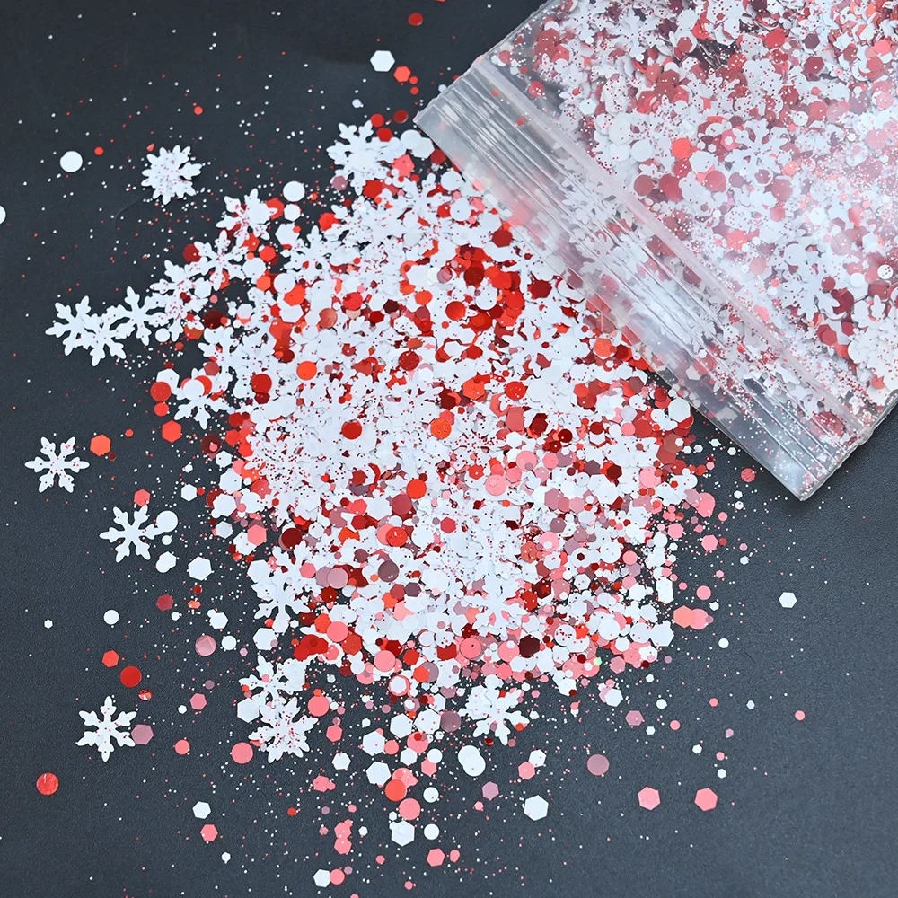 50g/Bag Mix-Christmas Nail Snowy Forest Sequins Peppermint Snowflake /Holiday Stained Glass Christmas Morning Flakes Nail Sequin