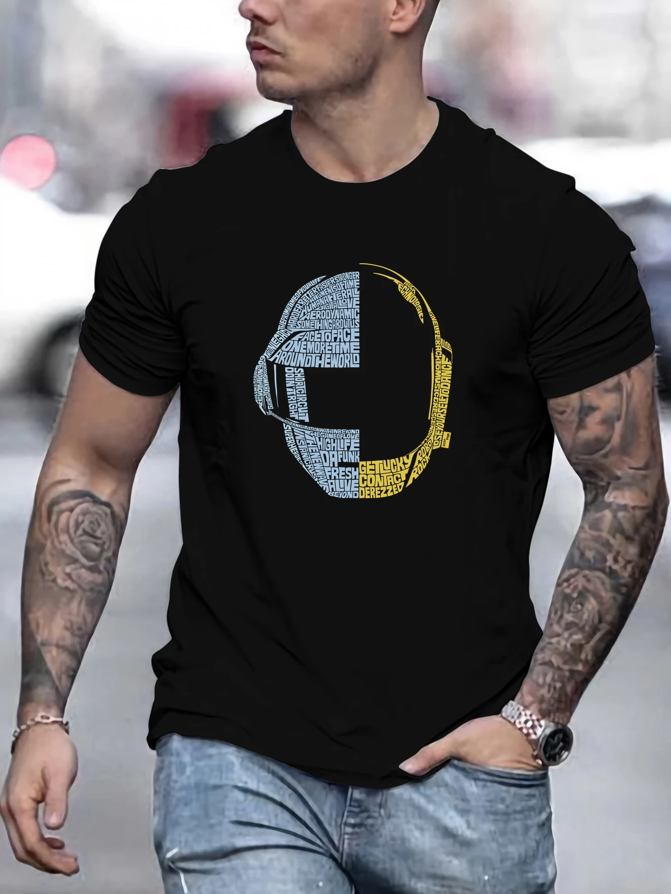

Male lyrics avatar pattern summer casual crew neck short T-shirt