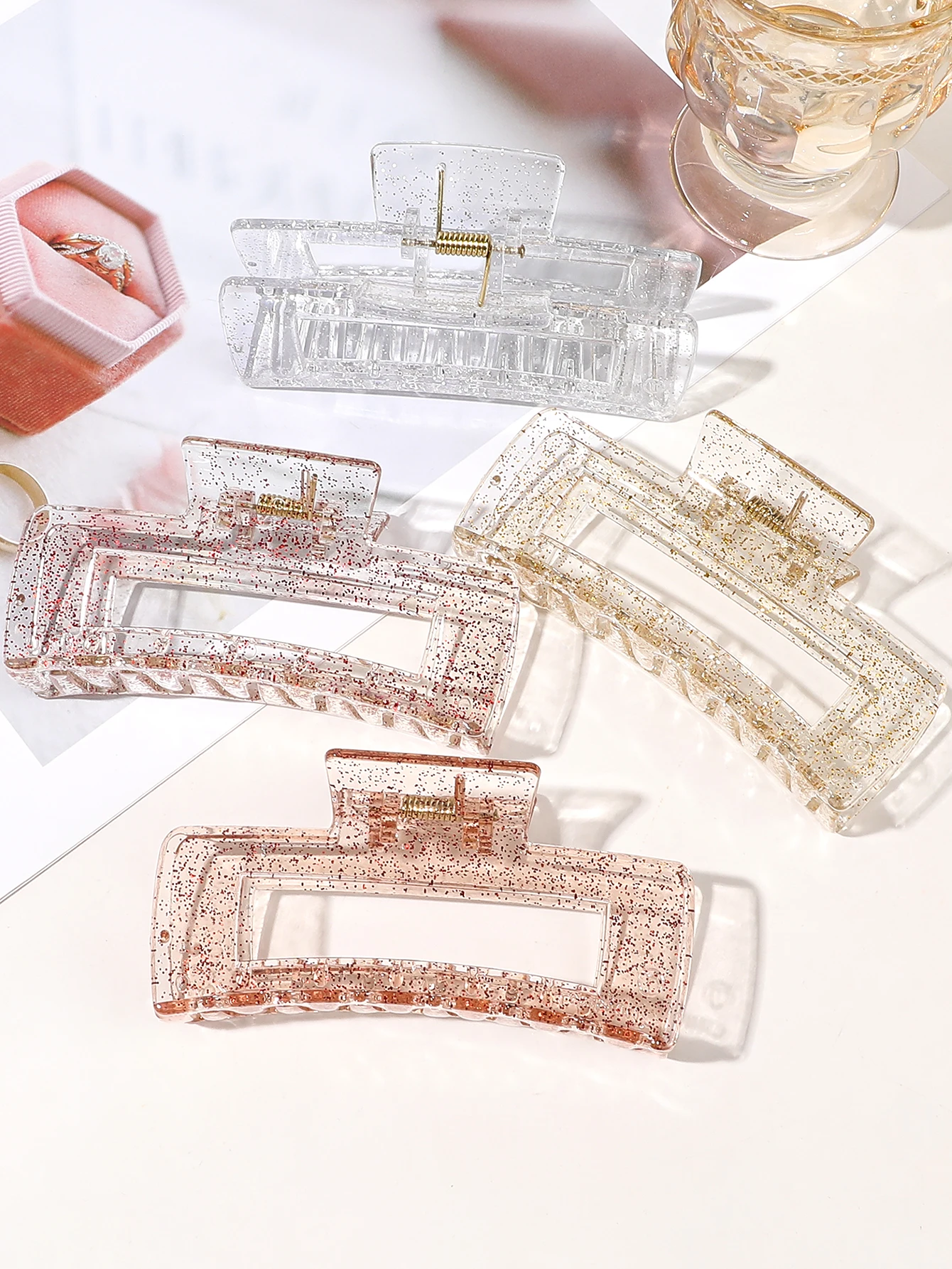 4 Pcs Big Sliver Clear Hair Claw Clips for Thick Thin Hair,4.1 Inch Strong Hold Banana Clips Hair Pins for Women Girls