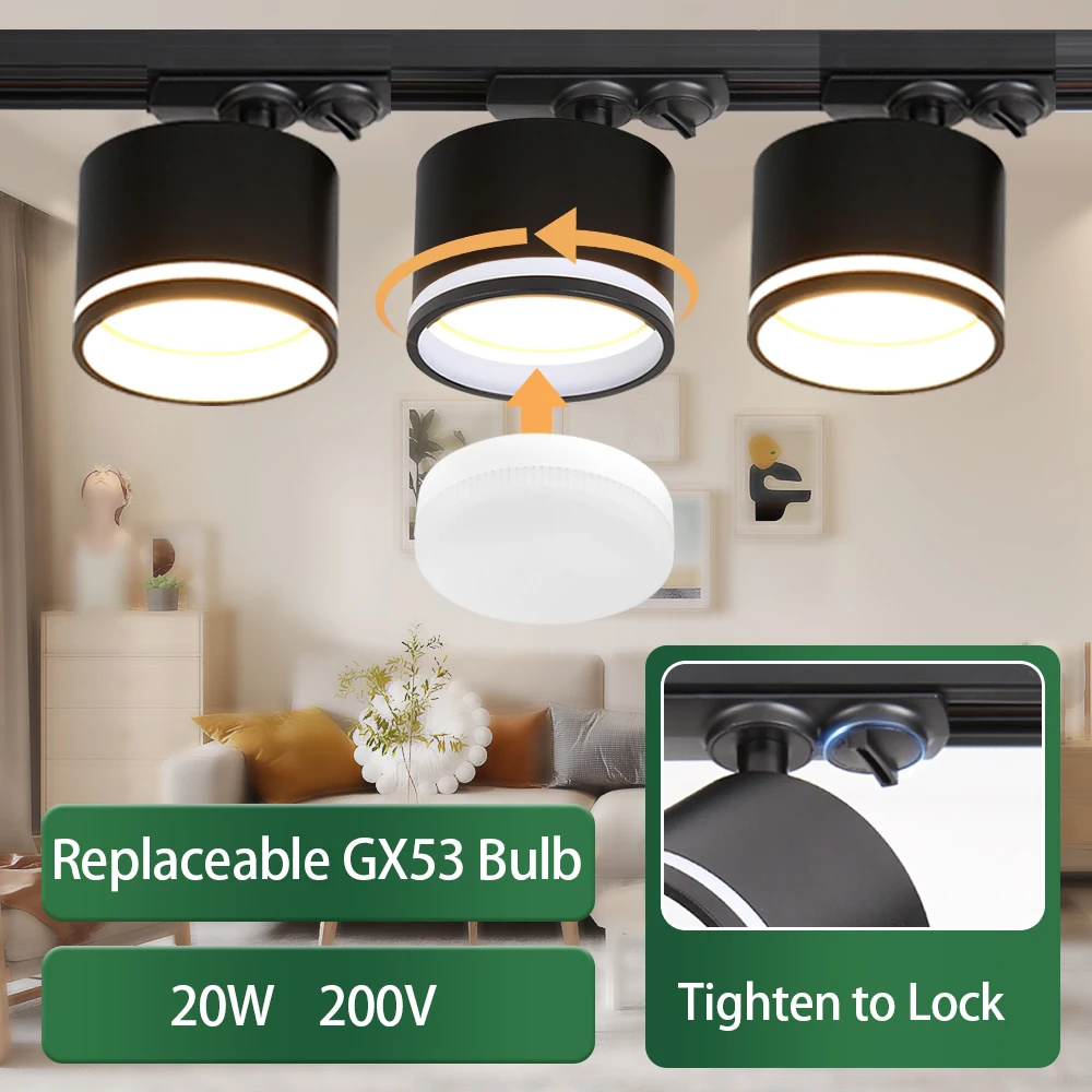 GX53 Track Light Replaceable light bulb Ceiling Light 220V Rotatable Spotlight For Living Room Bedroom Store Chandelier Lighting
