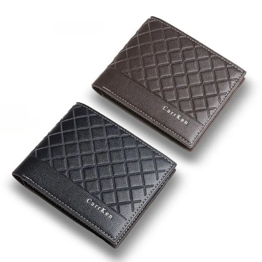 

Fashion Waterproof Men's Short Wallet Multi-position Knurling 2 Fold Purse Wear-resistant Tartan Card Wallet Daily Use