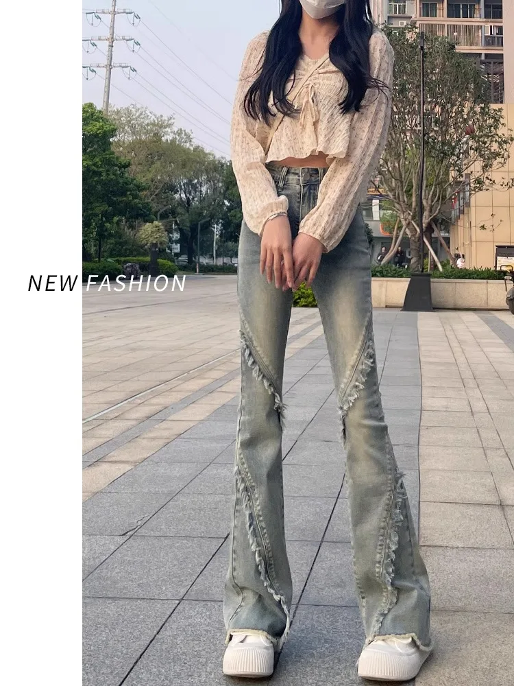 Retro High Waist Bell Bottom Jeans Women's Spring Autumn 2026 New Design Sensation Small American Style Bell Pants