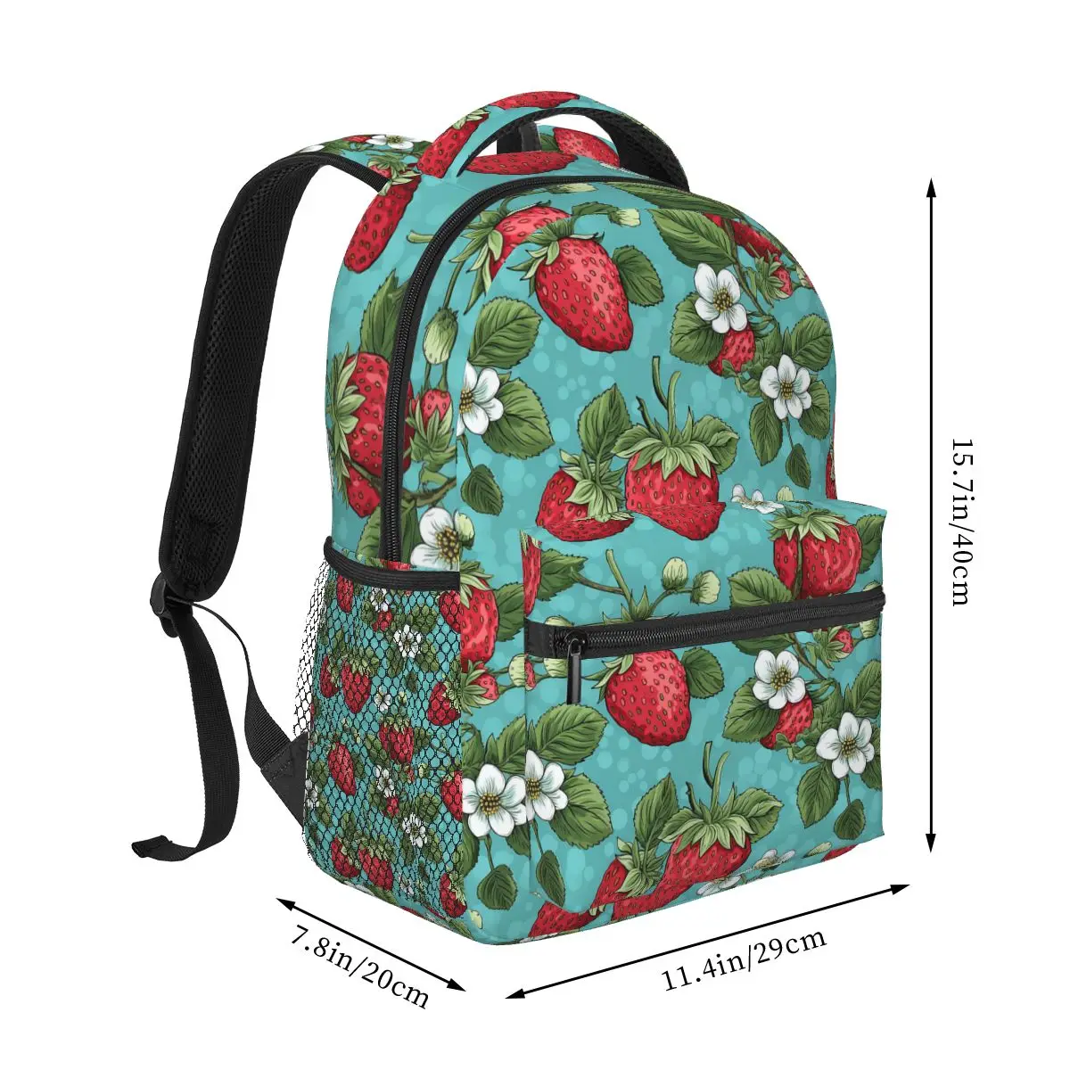 Beautiful Highly Stylized Strawberry With Flowers Backpacks Boys Girls Bookbag Students School Bags Travel Rucksack Shoulder Bag