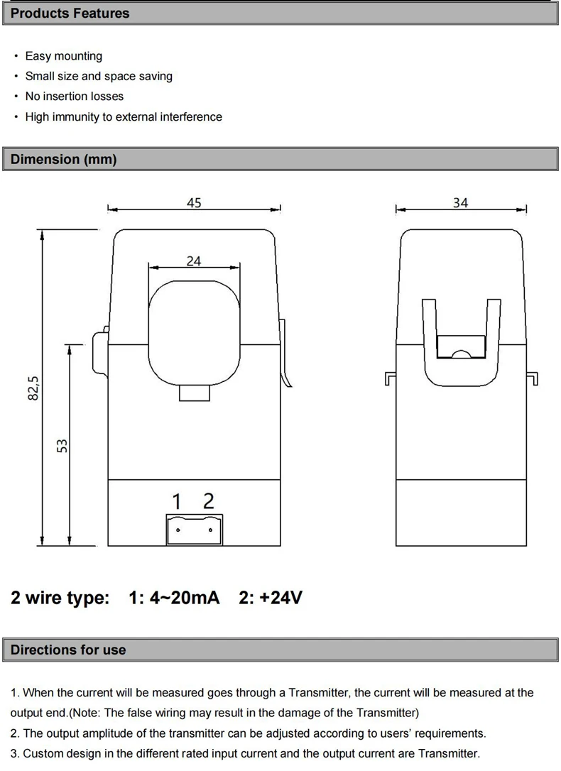 QNDBK2-24 AC 1A 5A 10A 20A 50A 100A 4-20mA Stromsensor Split-Core-Stromwandler Klemmstromwandler CT Stromwandler Transducer – Detail 5