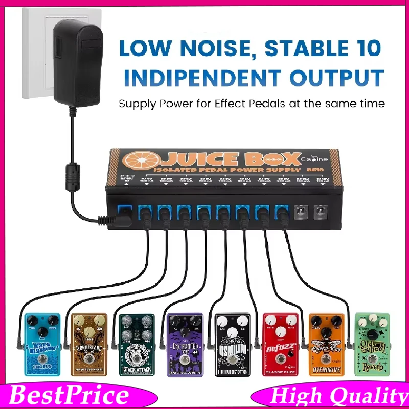Caline DC10 Guitar Effect Pedal Power Supply 18V 1A 18W Adapter with 10 Isolated Outputs for Guitar Effects Pedals