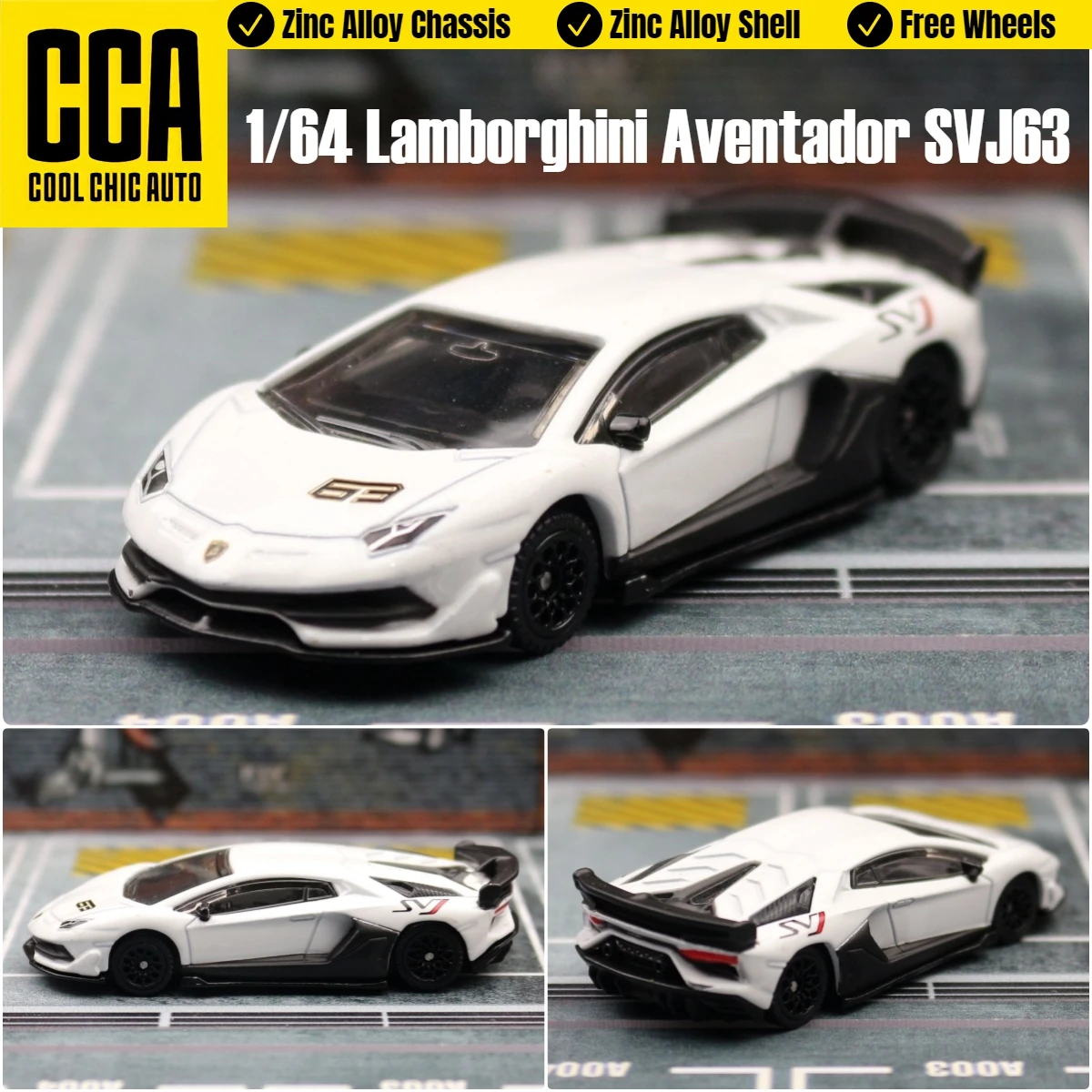 

1/64 Lamborghini SVJ63 Miniature Model CCA MSZ 3" Alloy Toy Car Vehicle Free Wheels Diecast Metal Collection Gift Children Boys