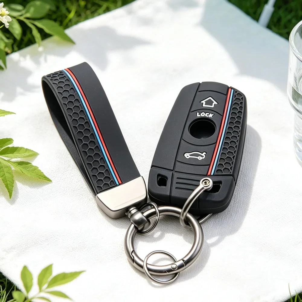 Ergonomic Honeycomb‑Grip Silicone Key Fob Shell With Keychain for BMW E60 E61 E70 E81 E87 E90 X1 X3 X5 Z4 Car Key Holder Cover