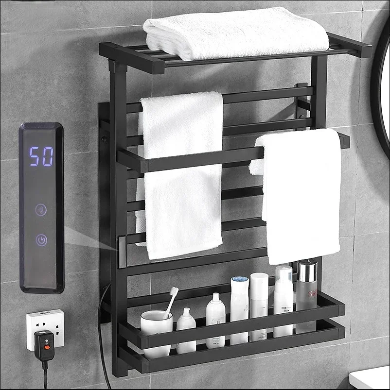 

Black/White Thermostatic Electric Heating Towel Rack Heat Dry Bathroom Self Energy Saving, Touch Display