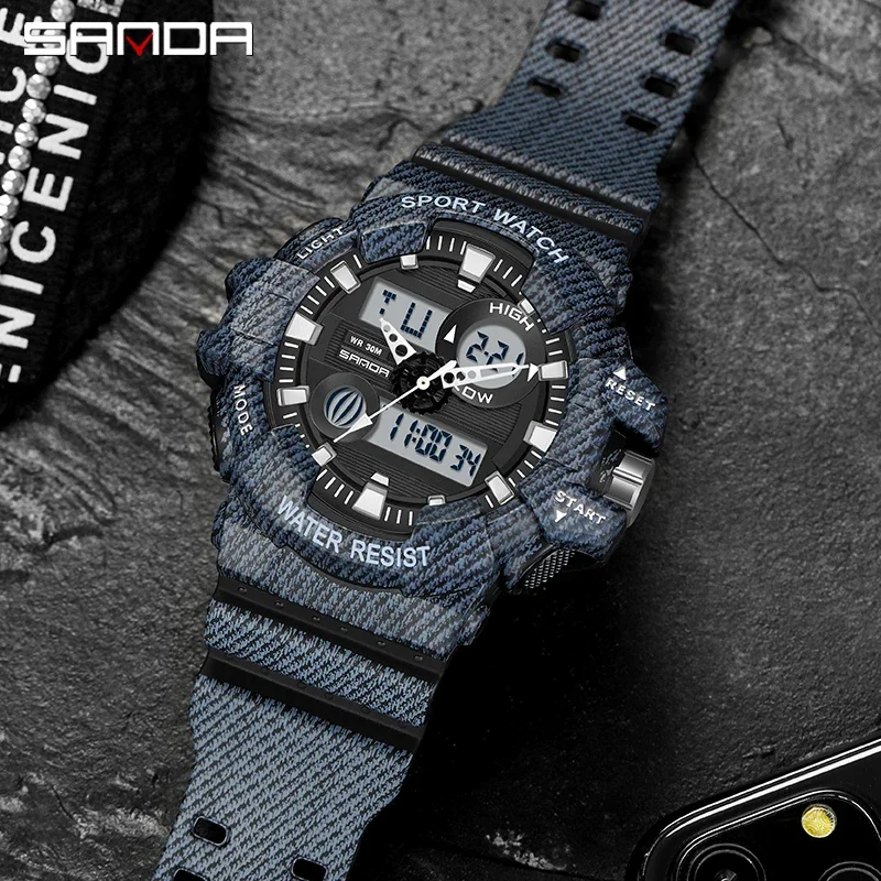 SANDA 2023 New Fashion Couple Sports Watches Timer HD LED Dual Display Watch Alarm Clock Men Watch Women Watch Waterproof Reloj