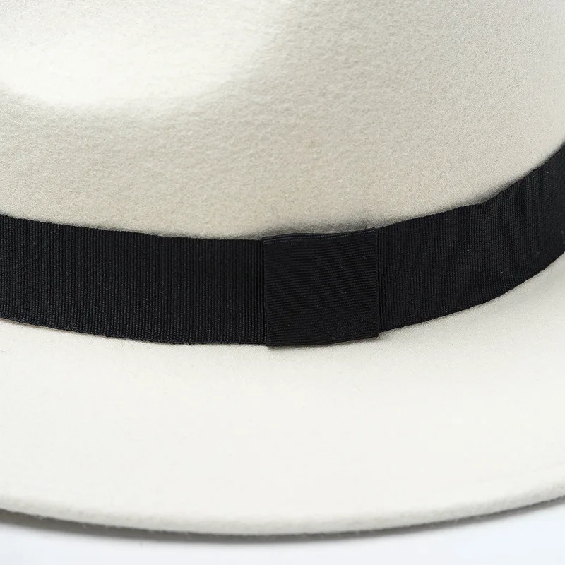 White Fedoras  Frim Flat Brim Wool Hats Winter Panama Hats for Men Women Bowknot Fedoras Wedding Party Church Performance Hat