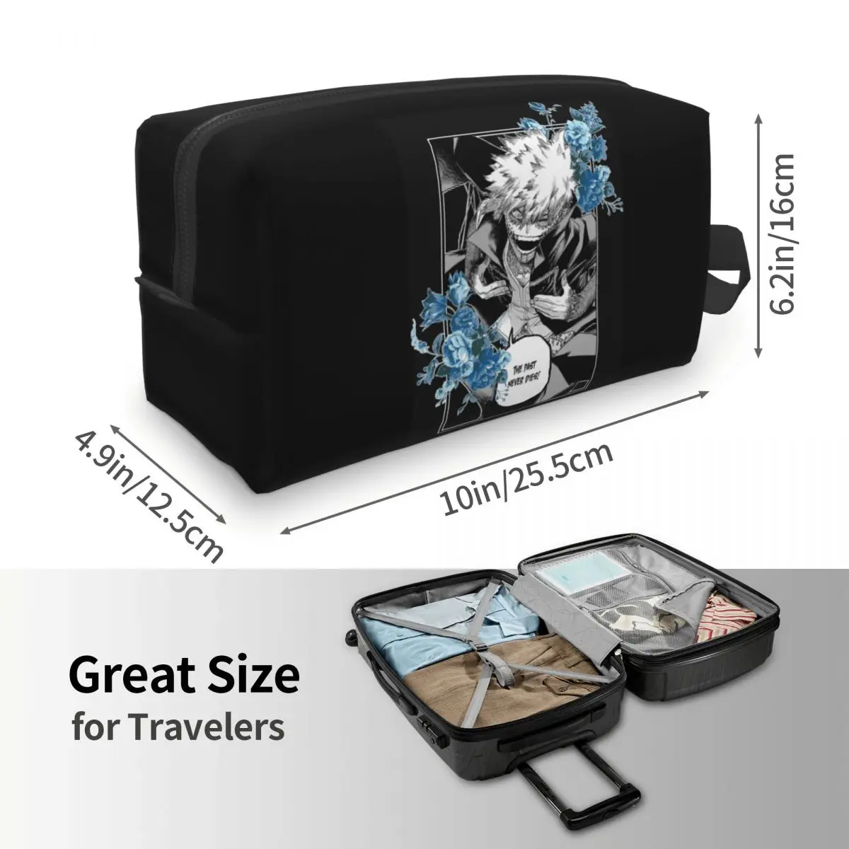 حقيبة مكياج My Hero Academia Dabi Anime Blue Flowers منظم مستحضرات التجميل مجموعة أدوات تخزين مستحضرات التجميل وحقيبة مستحضرات التجميل مقلمة