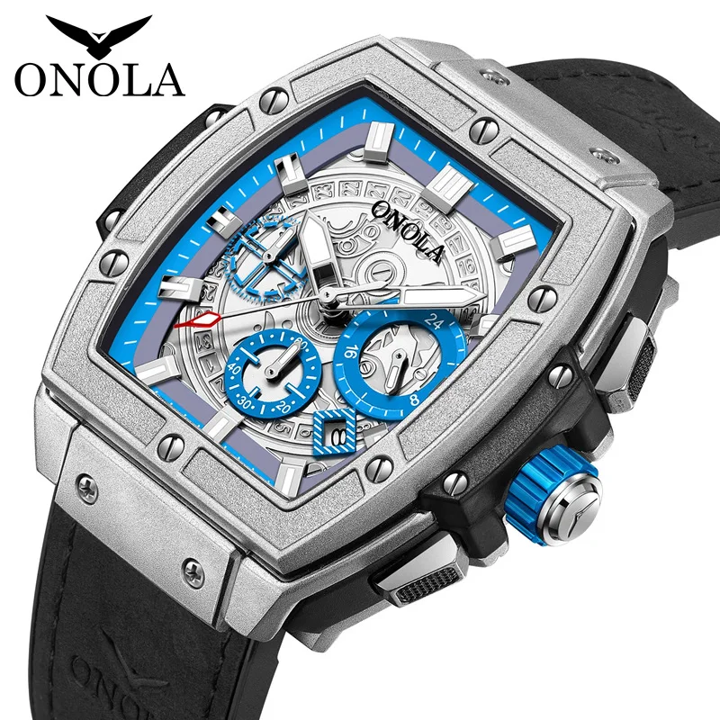 ONOLA Casual Wrist Watches for Men Creative Design Chronograph Wristwatch Leather Quartz Clock Male New