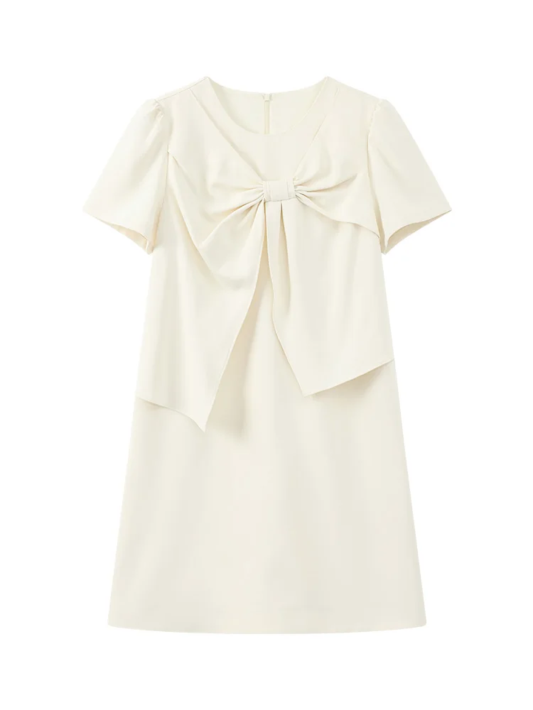 Doce arco vestido de manga curta feminino verão falso de duas peças a linha mini vestido elegante estilo coreano roupa diária ou data olhar