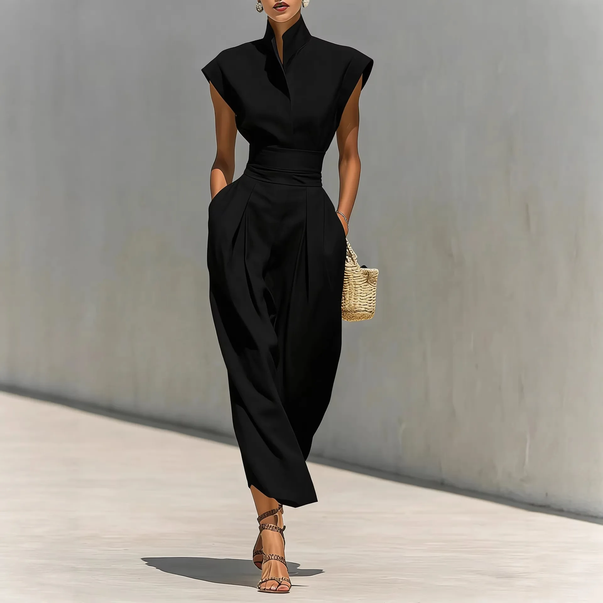 Elegantes Schlankes Langes Kleid Damen Sommer 2026 Mode Einfarbig Büro-Dame Ärmelloses Maxikleid Casual
