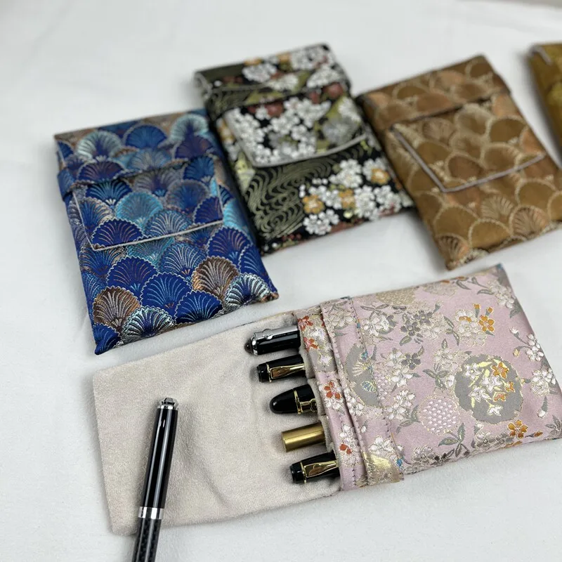 Brocade Original Personalized Handmade Pen Bag 5-hole Pen Bag Pen Protective Cover Pencil Bag Stationery Storage Bag 15x12.5cm