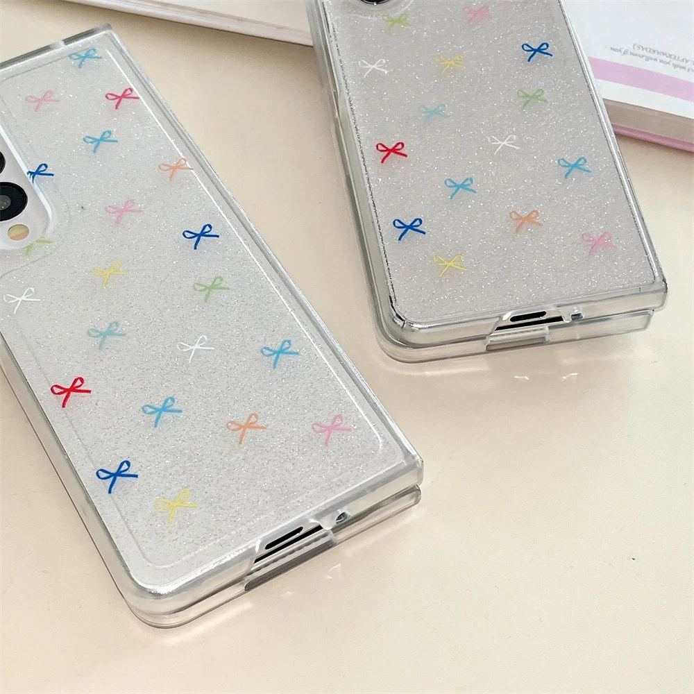 الملونة Bowknot بلينغ مسحوق قضية الهاتف لسامسونج غالاكسي Z أضعاف 7 6 5 4 3 Z الوجه 7 6 5 4 3 الايبوكسي 2 في 1 كومبو الغلاف الصلب