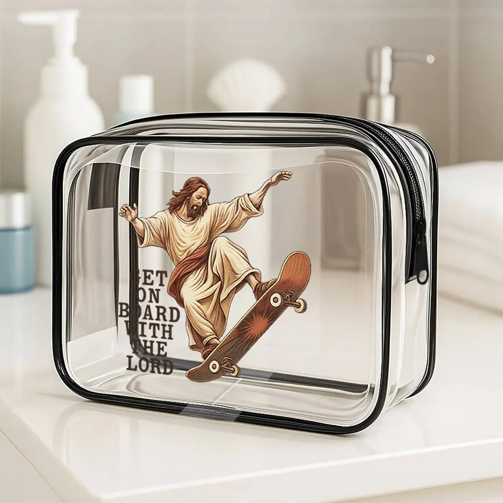 

Забавный скейтбординг Иисуса — маленькая косметичка для кошелька, сумка для выходных, прозрачная сумка для туалетных принадлежностей — набор с Господием