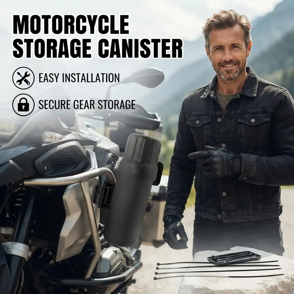 Motorcycle Waterproof Storage Tube Canister Frame Tool Box Screw Cap Sealed Container with Cable Ties for Motorbike Frame Side