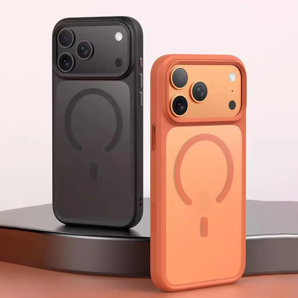   Para iphone 17 funda protectora semitransparente con sensación de piel magnética para MagSafe protección a prueba de golpes cubierta translúcida nuevo D9V8