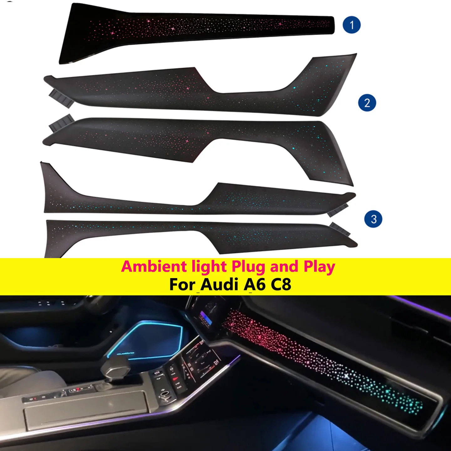 Starry Sky Ambient Light Audi A6 C8 2019-2025 Short Axis/Travel Version Interior Dashboard Door Decorative Panel LED Kit 12V 10W