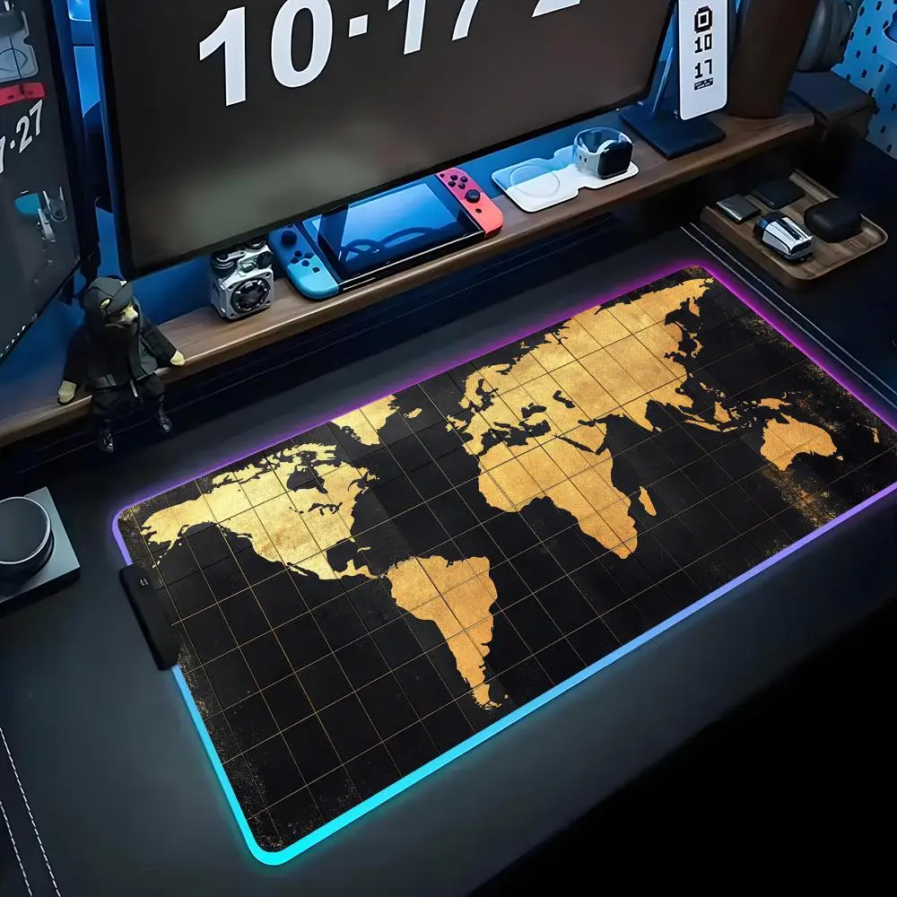 

Vintage ancient world map Mouse Pad RGB Gaming Big LED Pad PC Desk Mat Luminous Mouse Pad Large Keyboard Mats Table Rug