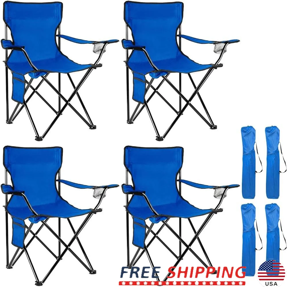 

Foldable Camping Chair Lightweight Portable Outdoor Chair with Cup Holders Easy Setup Ideal Sports Beach Picnic Lawn Events