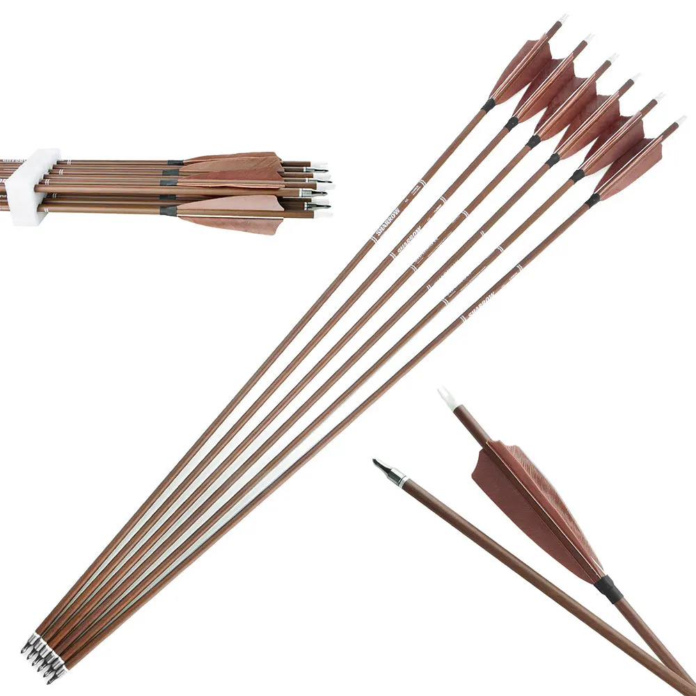 

6/12/24pcs 32.6inch Carbon Arrow SP340 400 500 600 ID6.2mm 4inch Natural Feather Pure Carbon Arrows Bow Archery Hunting Shooting