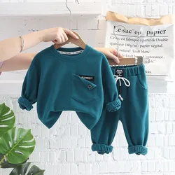 2023 Spring Autumn Children Clothes Baby Boys Cotton Solid Sweatshirt + Pants 2Pcs Set Toddler Fashion Costume Kids Tracksuits