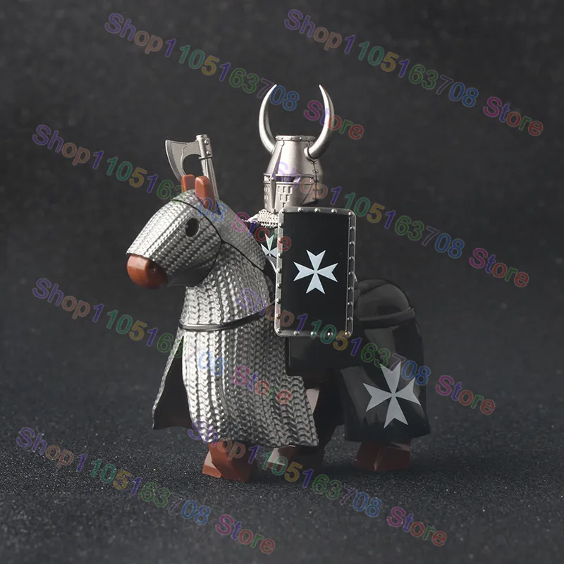 MOC Mittelalterliche Militär Kreuzritter Ritter Bausteine Schloss Armee Soldat Figur Pferd Halterung Schild Schwert Zubehör Ziegel Spielzeug