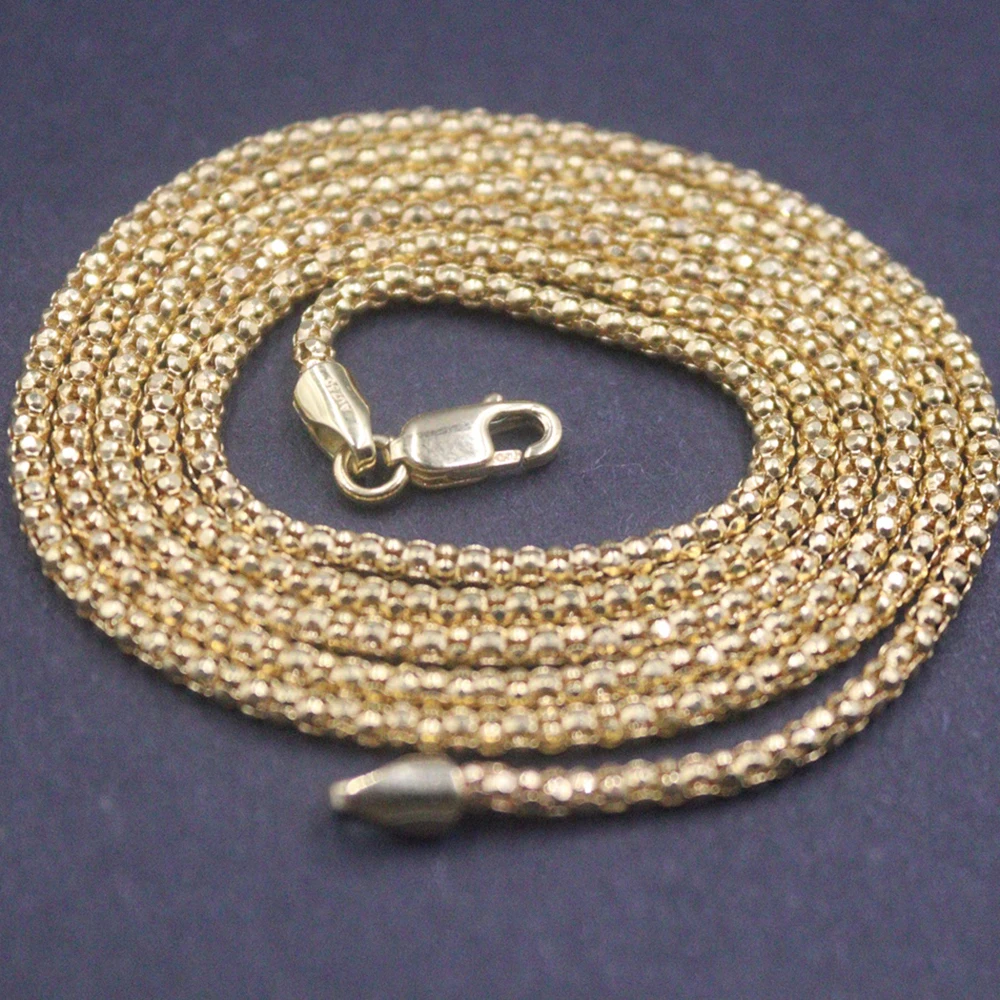 Real 18K Yellow Gold Chain For Women Men 2mm Popcorn Link Chain 24inch Length /6g