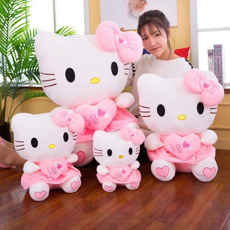 24-55cm Sanrio Hello Kitty Cat Plush Toys Cartoon KT Cat Plushie Doll Soft Stuffed Anime Pillow Birthday Gifts For Kids Girls