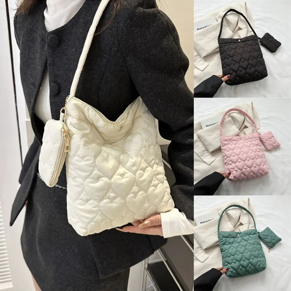 Quilted Shoulder Bags Casual Down Cotton Padded Large Capacity Shopping Bags Solid Color Handbags Women Girls