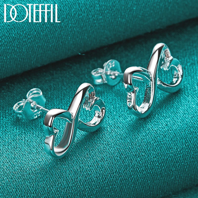 DOTEFFIL 925 Sterling Silver Double Heart Stud Earrings For Woman Wedding Engagement Fashion Party Charm Jewelry