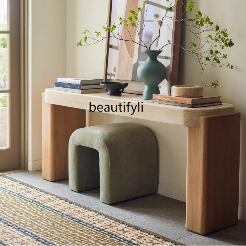 

Travertine Entrance Platform Living Room Light Luxury Entrance Platform Strip Case Landing Home Household Shelf