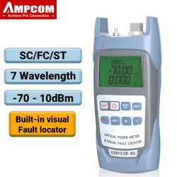 AMPCOM Fiber Optical Power Meter With Visual Fault Locator Fiber Tester SC FC ST Connector Optic Test Equipment (-70 ~10dBm)