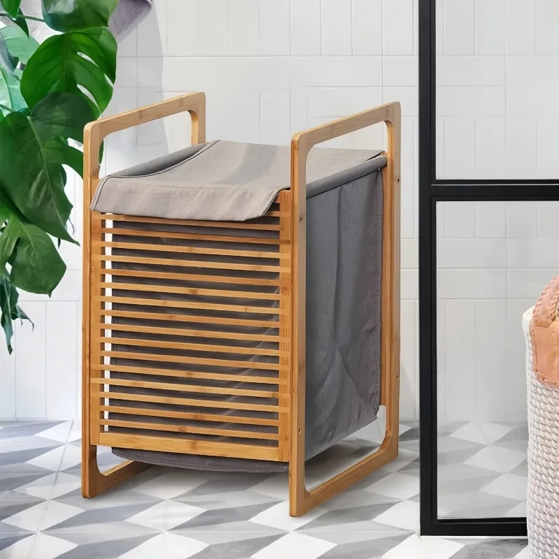 Extra Large Collapsible Laundry Basket, 100L Waterproof Oxford Fabric Hamper with Lid, Bamboo Frame Foldable Storage