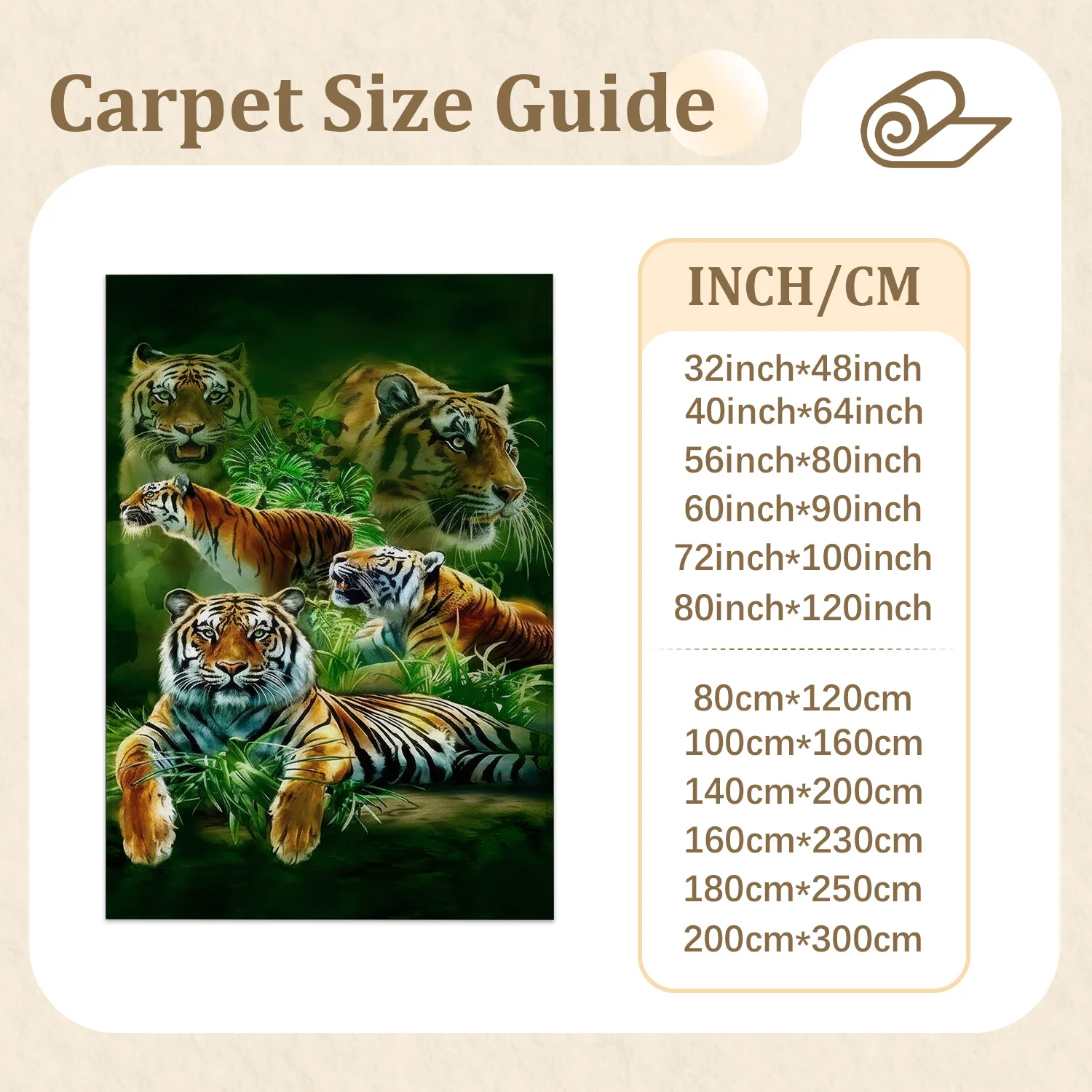Large Indoor Area Rug Soft Velvet Low Pile Non-Slip Dotted Backing Machine Washable Vibrant Jungle Tiger Pattern for Living Room Bedroom Home Decor