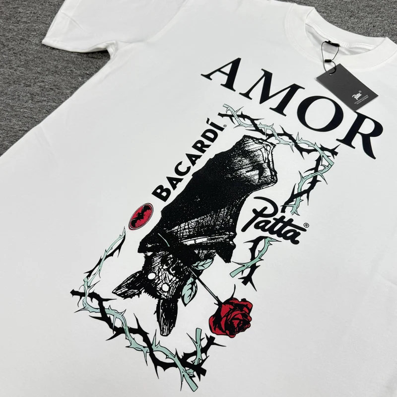 American High Street Creative Rose Pattern Print PATTA Short Sleeve Top Tee Men Women Summer Patta T-shirt