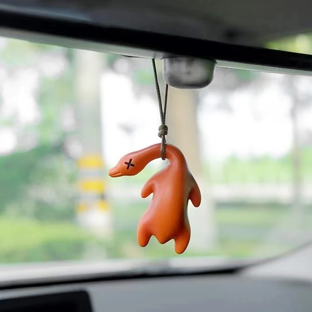 Cute Car Hanging Pendant Rearview Mirror Decoration Roasted Duck Car Mirror Ornaments For Women Girl Car Interior Accessories