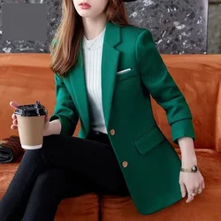 Giacca da abito verde donna nuovo autunno inverno 2024 Blazer Casual temperamento sottile Top nero donna ufficio Business elegante Outwear