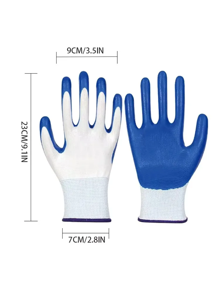 3 คู่ลื่นทนต่อการสึกหรอถุงมือไนไตรล์ระบายอากาศแรงงานอุตสาหกรรมอาคารความปลอดภัยในการก่อสร้างถุงมือทํางานลื่น